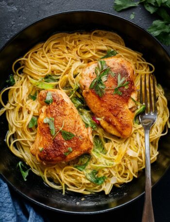 Lemon Garlic Butter Chicken with Parmesan Linguine